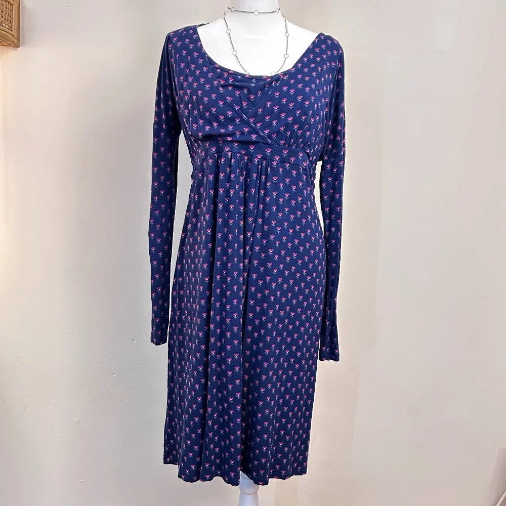 Nursing Dress JoJo Maman Bebe Maternity Navy Pink Floral Long Sleeve S - Picture 1 of 9